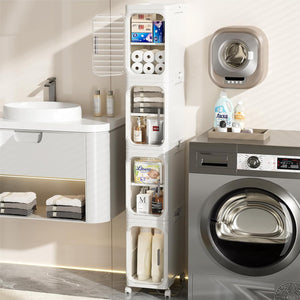 narrow bathroom storage cabinet with wheels
