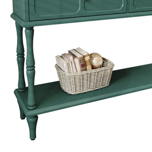 47" Mid Century Console Table, Aged Finish Entryway Table with Storage Shelf for Hallway, Green