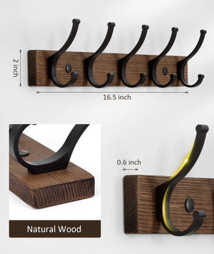 1 Pack Coat Rack Wall Mount, Wood Wall Hooks for Hanging, Wooden Coat Hooks Wall Mount, Entryway Hat Rack Wall Hanger Hooks for Hanging Coat Bag and Towel