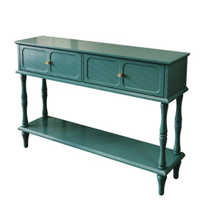 47" Mid Century Console Table, Aged Finish Entryway Table with Storage Shelf for Hallway, Green