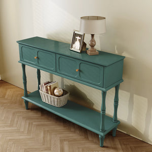 47" Mid Century Console Table, Aged Finish Entryway Table with Storage Shelf for Hallway, Green