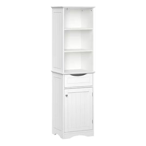 Bathroom Linen Cabinet Tall White Storage Organizer with Drawer