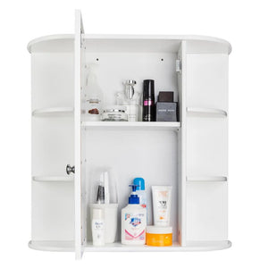 Wooden Bathroom Medicine Cabinet with Mirror Door & 8 Shelves, Wall Mounted Storage Organizer, White