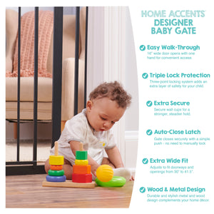 Extra Wide Baby Safety Gate 30–42 Inch Walk Through Black