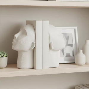 white resin sculptural bookends set of 2 textured decor
