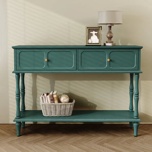 47" Mid Century Console Table, Aged Finish Entryway Table with Storage Shelf for Hallway, Green