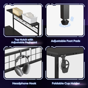 51-Inch L-Shaped Gaming Desk with Power Outlets, LED Workstation, 4-Tier Shelves, Carbon Fiber Finish