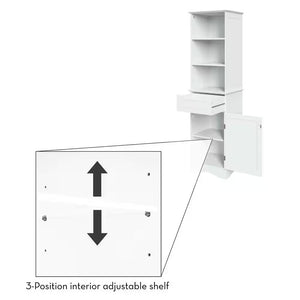 Ashland 16.5 In. W X 13 in D X 60 In. H White Linen Cabinet Tall Bathroom Storage Organizer with Drawer and Shelves