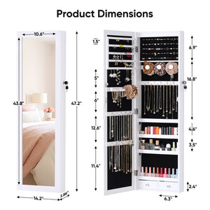 Jewelry Cabinet Mirror Full Length LED Wall Mounted Organizer