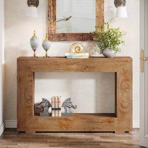 Farmhouse Console Table, 47-Inch Wood Storage Entryway Accent Table, Brown