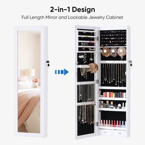 Jewelry Cabinet Mirror Full Length LED Wall Mounted Organizer
