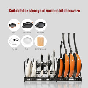 Pot Lid Organizer Rack with 10 Adjustable Compartments