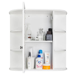 Wooden Bathroom Medicine Cabinet with Mirror Door & 8 Shelves, Wall Mounted Storage Organizer, White