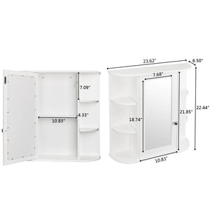 Wooden Bathroom Medicine Cabinet with Mirror Door & 8 Shelves, Wall Mounted Storage Organizer, White