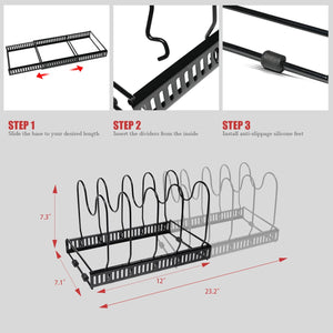 Pot Lid Organizer Rack with 10 Adjustable Compartments