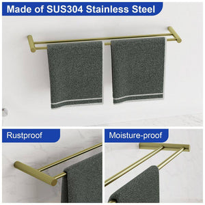 23.62-Inch Modern Wall Mounted Bathroom Towel Bar Stainless Steel Bath Accessory Double Towel Bar in Gold