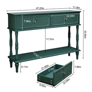 47" Mid Century Console Table, Aged Finish Entryway Table with Storage Shelf for Hallway, Green