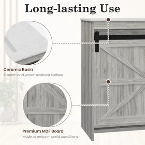 Farmhouse Bathroom Vanity with Ceramic Top and Sliding Barn Door Sink Cabinet, Rustic Single Sink Vanity
