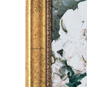 Spring Beauty White Floral Wall Art – Brush Texture Print in Antique Gold Frame – Elegant Flower Art, 16X20