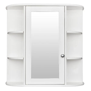 Wooden Bathroom Medicine Cabinet with Mirror Door & 8 Shelves, Wall Mounted Storage Organizer, White