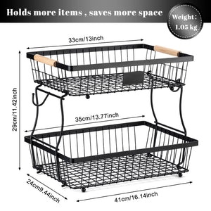2 Tier Fruit Basket Organizer with Banana Hangers for Kitchen