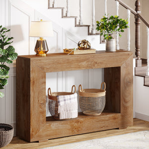 Farmhouse Console Table, 47-Inch Wood Storage Entryway Accent Table, Brown