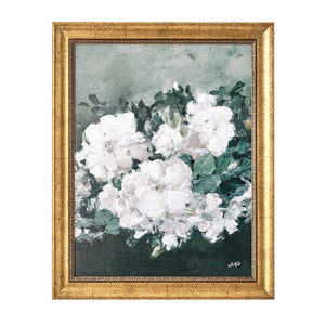 Spring Beauty White Floral Wall Art – Brush Texture Print in Antique Gold Frame – Elegant Flower Art, 16X20