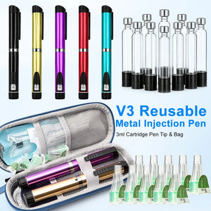 Precise V3 Injection Pen Set Peptide Pen Dose Control 60IU-3ml Cartridge bottle,Injector pen,4mm Nibs,Pen Bag For Diabetics