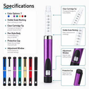 Precise V3 Injection Pen Set Peptide Pen Dose Control 60IU-3ml Cartridge bottle,Injector pen,4mm Nibs,Pen Bag For Diabetics
