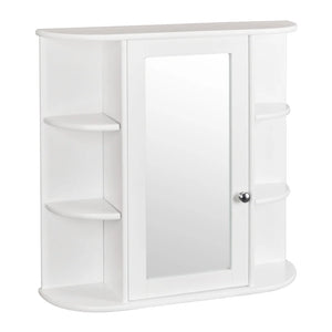 Wooden Bathroom Medicine Cabinet with Mirror Door & 8 Shelves, Wall Mounted Storage Organizer, White