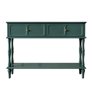 47" Mid Century Console Table, Aged Finish Entryway Table with Storage Shelf for Hallway, Green