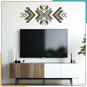 3 Pcs Wooden Western Aztec Wall Decor Southwestern Native American Decor Boho Modern Abstract Art Prints American Boho Bathroom Bedroom Living Room Rustic Home Decoration(Blue)