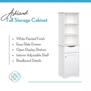 Bathroom Linen Cabinet Tall White Storage Organizer with Drawer