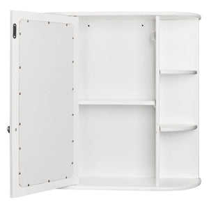 Wooden Bathroom Medicine Cabinet with Mirror Door & 8 Shelves, Wall Mounted Storage Organizer, White