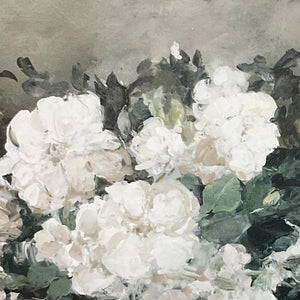 Spring Beauty White Floral Wall Art – Brush Texture Print in Antique Gold Frame – Elegant Flower Art, 16X20