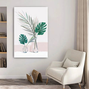 Green Foliage Canvas Wall Art – Pink Botanical Wall Decor