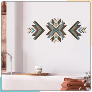3 Pcs Wooden Western Aztec Wall Decor Southwestern Native American Decor Boho Modern Abstract Art Prints American Boho Bathroom Bedroom Living Room Rustic Home Decoration(Blue)