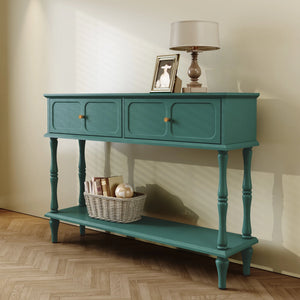 47" Mid Century Console Table, Aged Finish Entryway Table with Storage Shelf for Hallway, Green