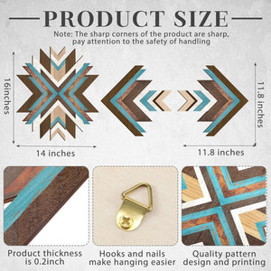 3 Pcs Wooden Western Aztec Wall Decor Southwestern Native American Decor Boho Modern Abstract Art Prints American Boho Bathroom Bedroom Living Room Rustic Home Decoration(Blue)